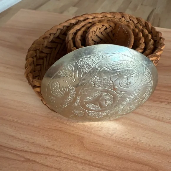 Vintage Y2K Medallion Disk McBling Girlhood Core Wide Woven Leather Belt - Picture 3 of 15